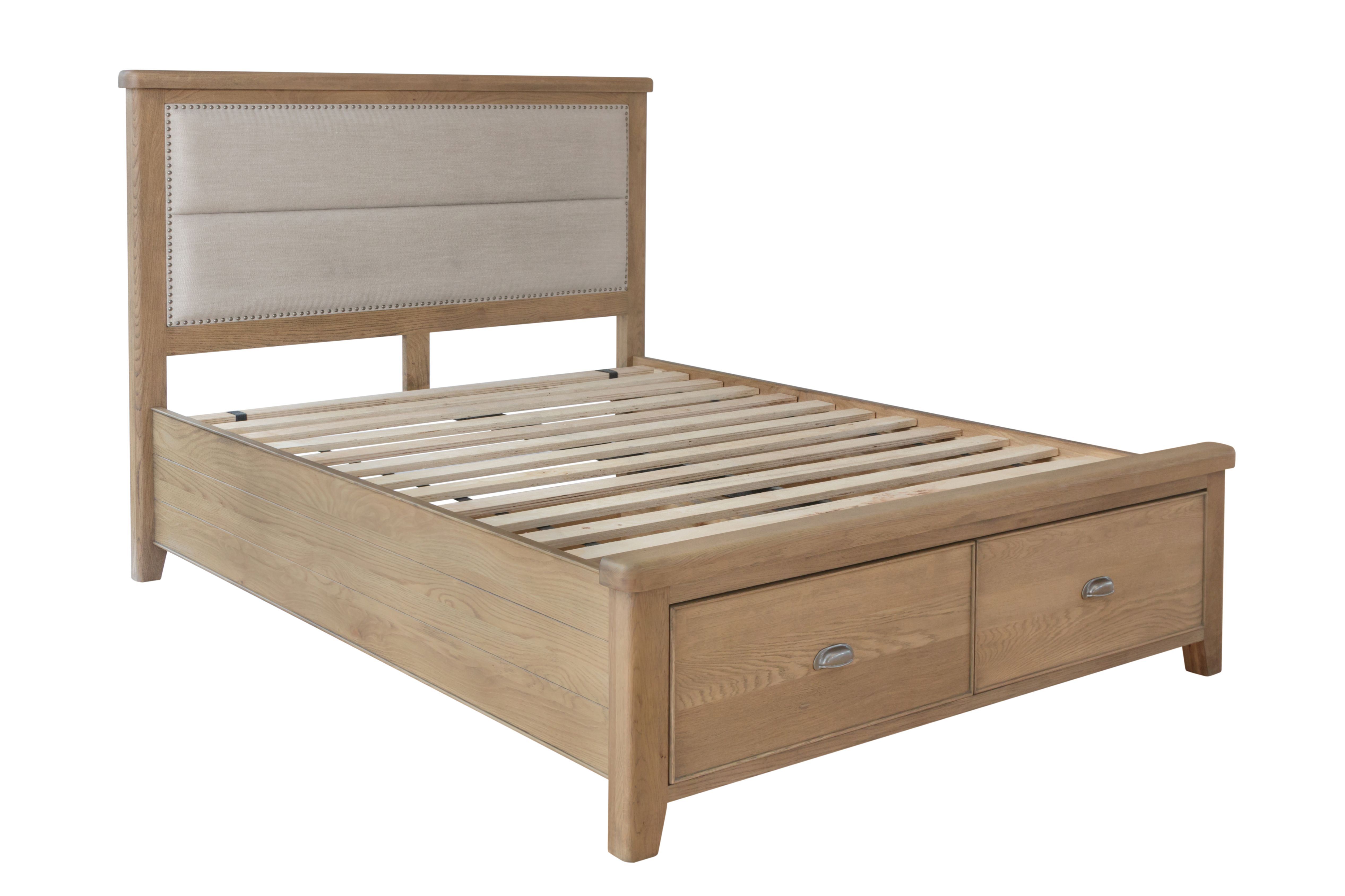 HOULGATE OAK 4'6" Bed With Fabric Headboard and Drawer Footboard Set